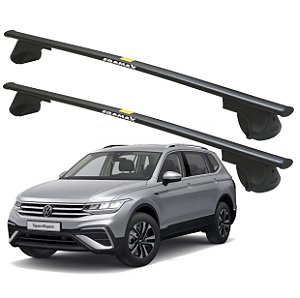 RACK P/ LONGARINAS ALPHA AÇO 03 (1,30M) VW TIGUAN ALL SPACE 2018 2019 2020 2021 2022 2023 2024 - PRETO