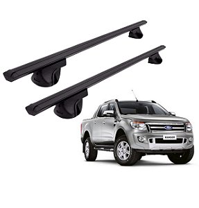 RACK P/ LONGARINAS ALPHA ALUMÍNIO 03 (1,26M) FORD RANGER CABINE DUPLA 2013 2014 2015 2016 2017 - PRETO