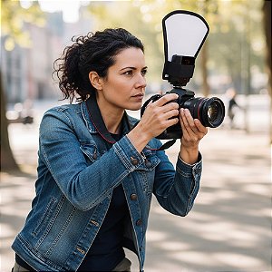Difusor Rebatedor Fotográfico Leque 2 em 1 Branco/Prata