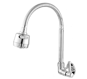 TORNEIRA COZINHA GOURMET PAREDE BASE METAL TUBO FLEXÍVEL DELA