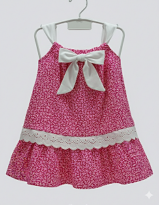 Vestido Infantil Rosa Floral com Laço