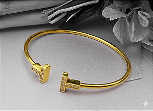 Bracelete Duplo T com Zircônias em Ouro 18K | KROETZ
