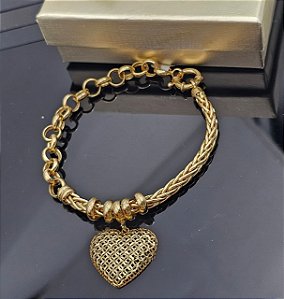 Pulseira Palmeira com Pingente Coração em Ouro 18K | KROETZ