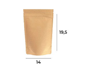 Saco Stand up Pouch Kraft com Zip 14 x 19,5 x 3