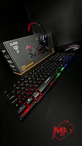 Kit Gamer Clanm Teclado Mouse Headset Mousepad Kit Nightmare Usb Com Iluminação RGB Teclas De Atalho