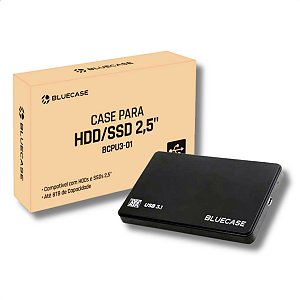 Case para HD/SSD de Notebook, 2.5'', Bluecase, USB 3.0, Preto - BCPU3-01