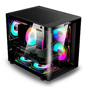 Gabinete Gamer Aquário, Clanm Rodan, Mini-ITX mATX, Vidro Curvo Temperado, Preto