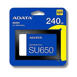 SSD SATA III, 240GB, Adata SU650, 2.5", Leitura: 520MB/s, Gravação: 450MB/s - ASU650SS-240GT-R