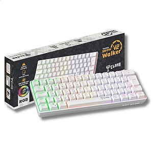 Teclado Mecânico Gamer 60%, Clanm WALKER V2 Snow, RGB, USB, Switch Hot Swap Red, Branco