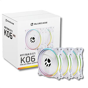 Ventoinha Cooler FAN (Kit Com 3 FAN + Controladora + Controle), Bluecase K06ARGB, 120mm, Led ARGB, 4 Pinos + 5v3, Branco
