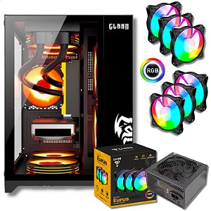 Gabinete Gamer Aquário Com 6 Fans, Clanm Grodd Night + Fonte 500W, Preto