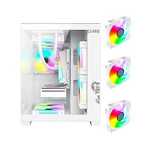 Gabinete Gamer Com 3 Fans, Clanm Snow, Micro-ATX/ITX, Branco