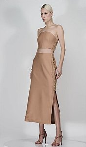 Conjunto Top e Saia Midi Maxi Caramelo
