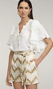 Blusa Feminina Detalhe Rendas Off White
