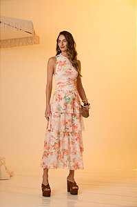 Saia Midi Tule Laranja Elegante