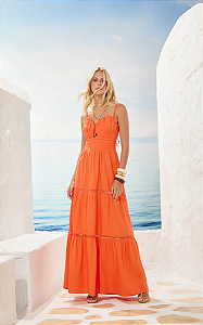 Vestido Longo Bojo Concha Laranja Elegante