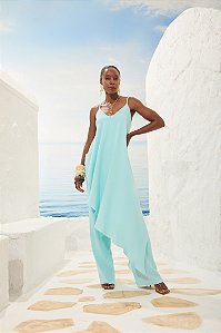 Macacão Longo Sobreposição Azul Feminino