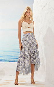 Conjunto Feminino Babados Azul Detalhe Cordão