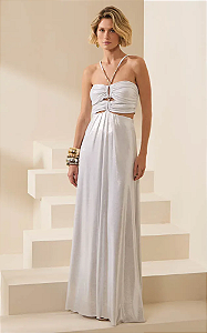 Vestido Feminino Longo Alça Torcida Prata
