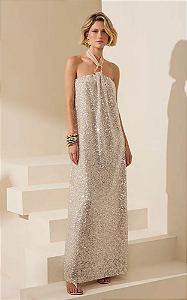 Vestido Feminino Longo Cavado Prata
