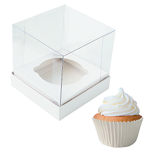 Caixa Para 1 Cupcake Individual Com Tampa Acetato 8,5x8,5x8,5 Branca