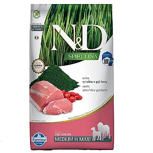 Ração Farmina N&D Spirulina para Cães Adultos de Porte Médio e Grande Sabor Suíno, Spirulina e Goji Berry 10,1kg