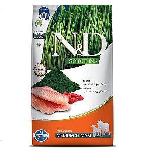 Ração Farmina N&D Spirulina para Cães Adultos de Porte Médio e Grande Sabor Tilápia, Spirulina e Goji Berry 10,1kg