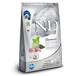 DUPLICADO - N&D White para Cães Adultos de Raças Mini e Pequenas Sabor Merluza, Spirulina e Erva Doce 7Kg
