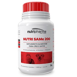Suplemento Alimentar Nutripharme Nutri SAMe 200 para Cães e Gatos 30 Comprimidos