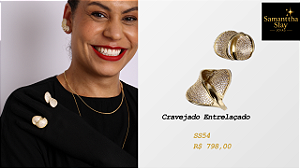 Anel Cravejado Entrelaçado Banhado a Ouro