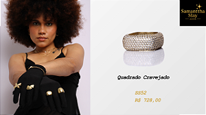 Anel Quadrado Cravejado Banhado a Ouro