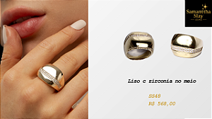 Anel Liso com Zircônia Ouro | Joias Femininas