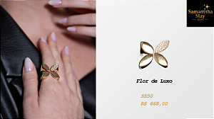 Anel Flor de Luxo Banhado a Ouro Feminino