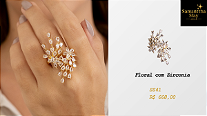 Anel Floral com Zircônia | Banhado a Ouro