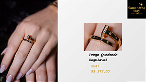 Anel Prego Quadrado Regulável Banhado a Ouro