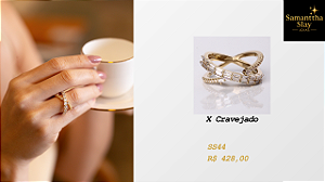 Anel Cravejado X | Banhado a Ouro