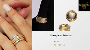Anel Saturno Ouro Cravejado com Zircônia