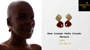 Brinco Coração Pedra Natural Banhado Ouro