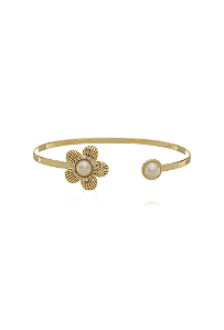 Bracelete Flor Cravejado com Pérola no Ouro PM424-O