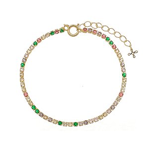 Pulseira Riviera Colorida no Ouro