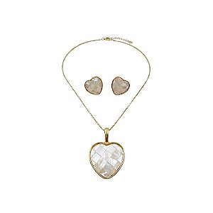 AMEI DE PAIXÃO - Conjunto Brinco e Colar Coração Branco