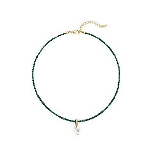 AMEI DE PAIXÃO - Colar Pedra Natural Pingente Espirito Santo Madre Perola Verde