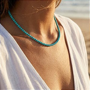 AMEI DE PAIXÃO - Colar Clássico Pedra Natural Turquesa Esverdeada