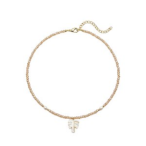 AMEI DE PAIXÃO - Colar Cristal de Perola Cultivada e Pingente de Coqueiro Doce de Leite