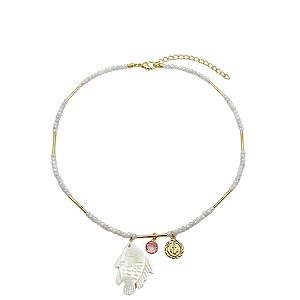 AMEI DE PAIXÃO - Colar de Pedra Natural Agata Perola Cultivada e Pingente de Peixe Madre Perola