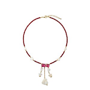 AMEI DE PAIXÃO - Colar de Cristal Madre Perola e Pingente de Zirconia Vermelho