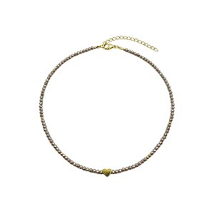 AMEI DE PAIXÃO - Colar Choker Peridoto Metalizado e Perola Cultivada Doce de Leite