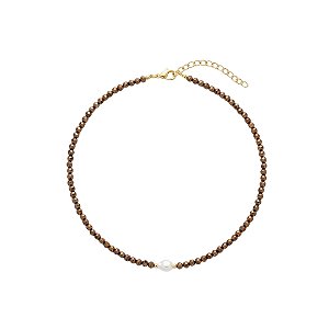 AMEI DE PAIXÃO - Colar Choker Cristal e Perola Cultivada Capuccino