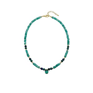 AMEI DE PAIXÃO - Colar Choker Com Pedra Natural Jade Amazônica e Crisocola Verde