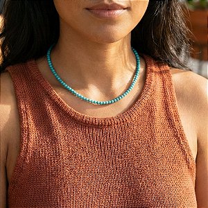 AMEI DE PAIXÃO - Colar Choker com Pedra Natural Turquesa